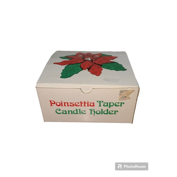 Vintage Dept 56 Poinsettia Taper Candle Holder In Original Box 7175-7 - Picture 10 of 15